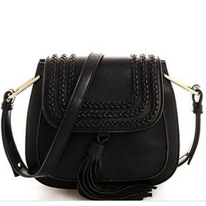 Black vegan leather saddle crossbody bag